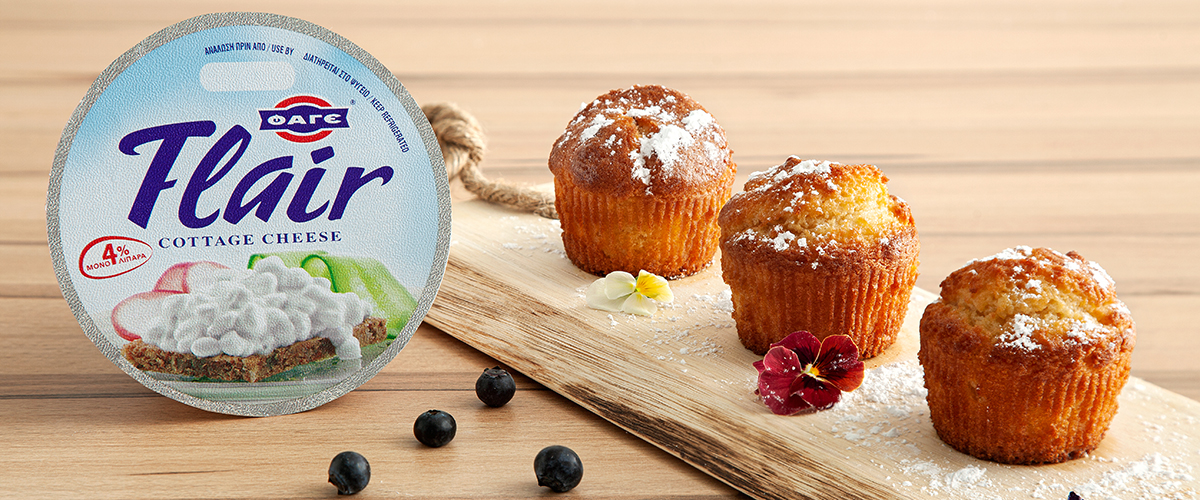 Muffin με Μύρτιλα, Πορτοκάλι και Flair Cottage Cheese